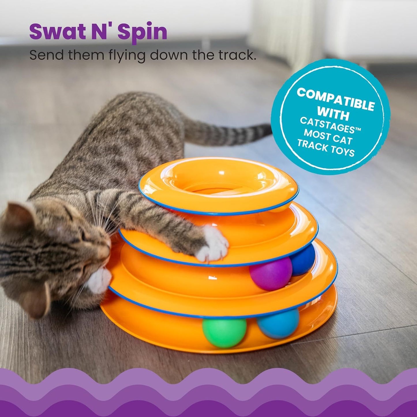 Catstages Tower Of Tracks Interactive 3-Tier Cat Track Toy With Spinning Balls, Orange