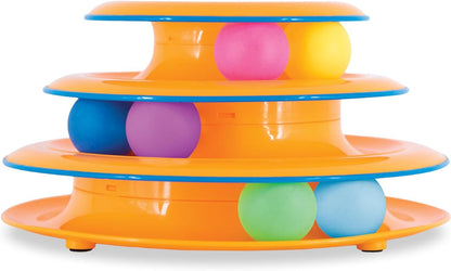 Catstages Tower Of Tracks Interactive 3-Tier Cat Track Toy With Spinning Balls, Orange